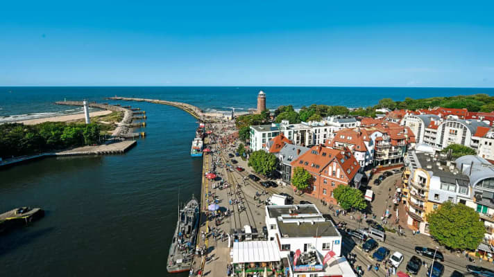 The harbour entrance to Kołobrzeg is also the mouth of the Parsęta River