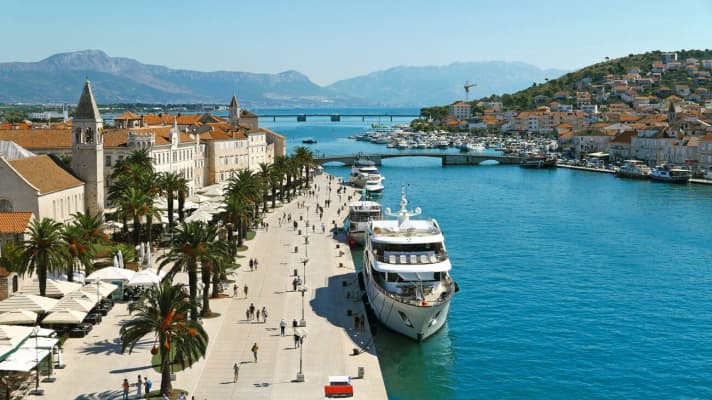  View from KaŠtel Kamerlengo in Trogir, the bridges lead across to the island of Čiovo
