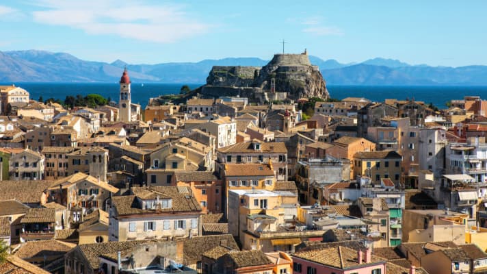Old town of Corfu with the old fortress at the back