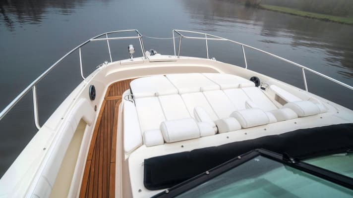 The three sunloungers in the bow are comfortable and even reasonably sheltered from the wind