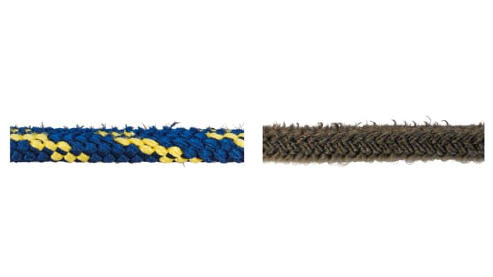 Verkehrte Welt Die Handy-Elastic (l.) wirkt fast unversehrt. Tatsächlich hat sie bei der Scheuerprüfung weit mehr Bruchlast ein­gebüßt als die stark auf­gefusselte Maxidock (r.)