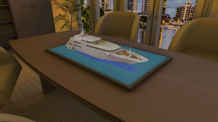 3D experience: The detailed yacht model has been holographically printed in true colour on the thin acrylic carrier plate and appears vividly real to the viewer. | l.