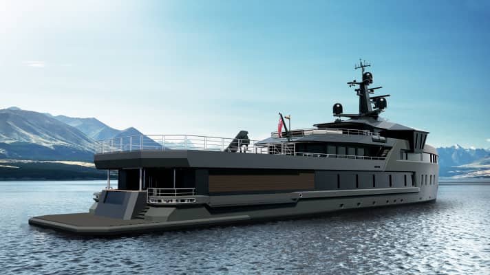 Stern view: Damen Yachting installs an infinity pool under the helipad. | l.