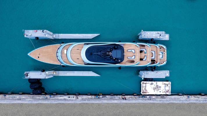 Bird's eye view: The pool on the flat rear section of the lower deck is striking. | s.