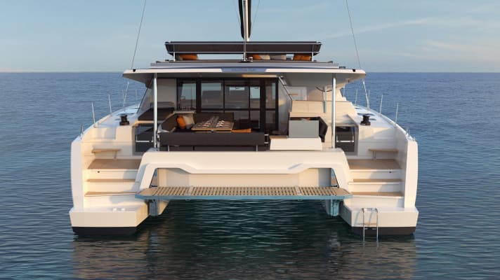   The dinghy/bathing platform can be lowered electrically