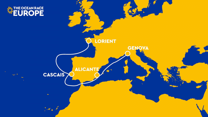   Le parcours de la nouvelle Ocean Race Europe. Les vainqueurs de la première étape sont attendus mercredi à Cascais, au Portugal.