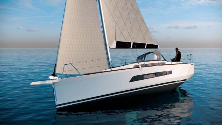   Des lignes captivantes. Nouveau Dufour 32 avec des chinois modérément prononcés, un beaupré et de longues fenêtres de coque