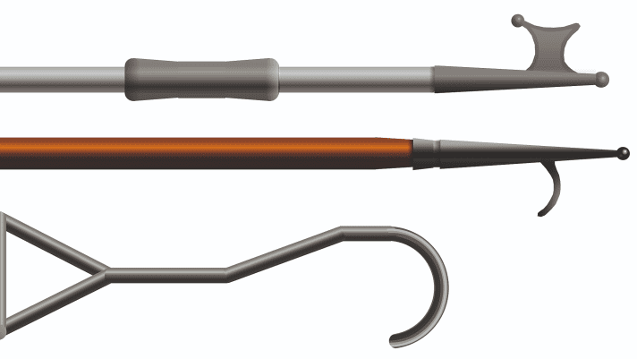 A fixed or telescopic boat hook and a lock hook are a great help on any boat.