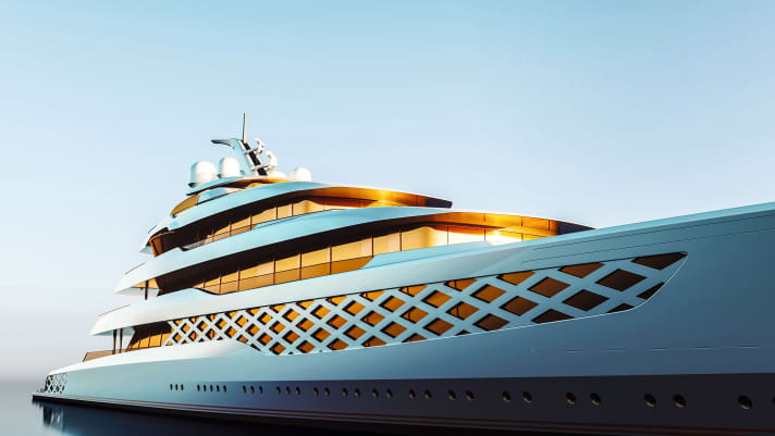 Nahsicht: Der „vergitterte“ Rumpf von „Freddie Gump“ verleiht der Yacht eine interessante und moderne Note. | e.