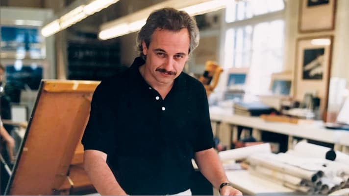 Not without a moustache: Heywood learnt teamwork after studying industrial design in Jon Bannenberg's London studio.