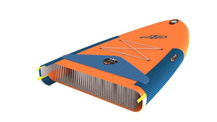 Polyester threads between the deck and the underside keep inflatable boards dimensionally stable.