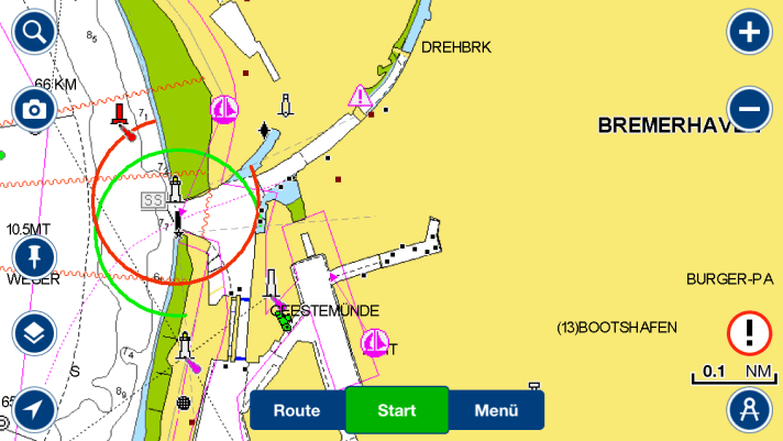The affected area: The leaning lighthouse (white in the picture) and the sagging pier lead to a closure of the access to the Geeste and the double lock. The pier light has now been switched off