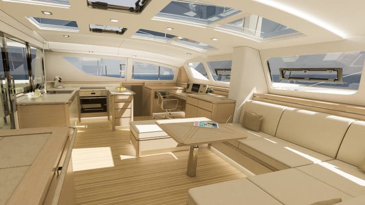   Slyder 49 I bellissimi interni chiari sono realizzati in legno di rovere chiaro. Ci sono alternative