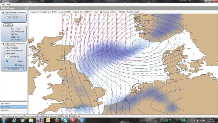   The Grib data forecast for the critical day. The scenario was very accurate