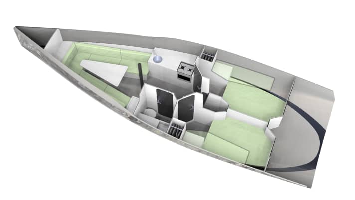   Exciting. The standard interior (loft version) has a dinette in the foredeck with a lowerable saloon table