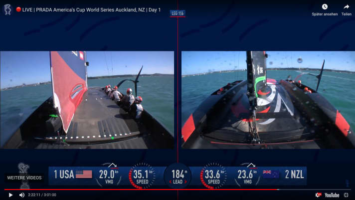   The cockpits of the Italians (left) and New Zealanders in comparison. The New Zealanders are in a closed capsule and can hardly be "seen" by the wind. Getting in and out of the cockpit is a little more complicated, you have to jump in and out. The Italians are much more exposed to the wind