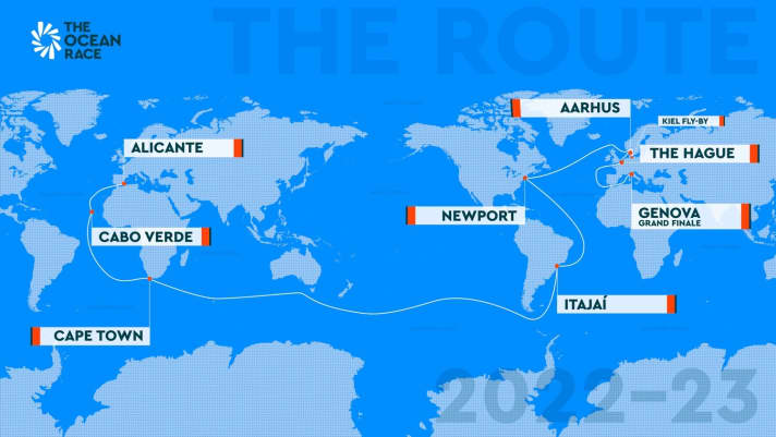   The route and its stopover harbours for the 14th edition of the Ocean Race
