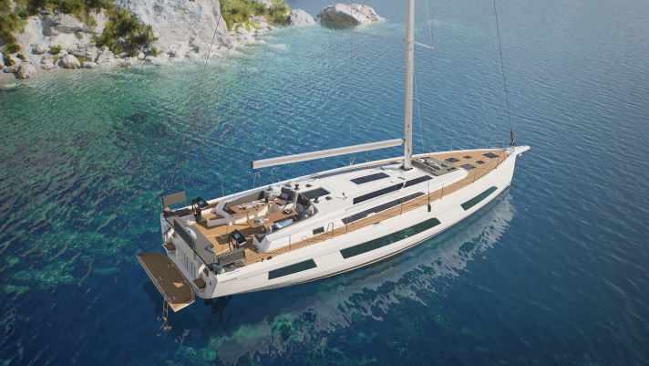 Dufour 54 : longueur de la coque 16,84 m ; largeur 5,25 m ; prix encore inconnu.