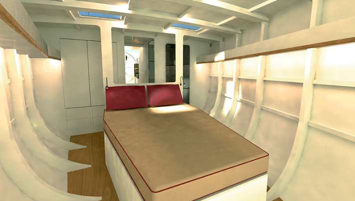 A l'intérieur, la construction est visible