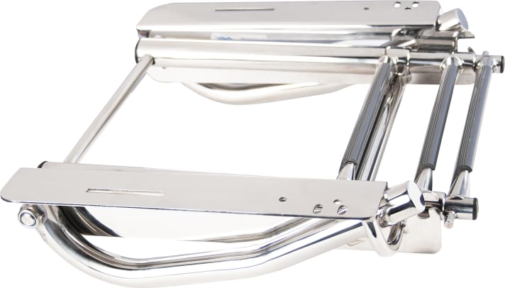   The swim ladder can be installed in the transom. When it is pulled out, the handles also fold out