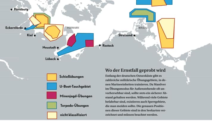 Übungsgebiete an der deutschen Ostseeküste. Quelle: BSH.