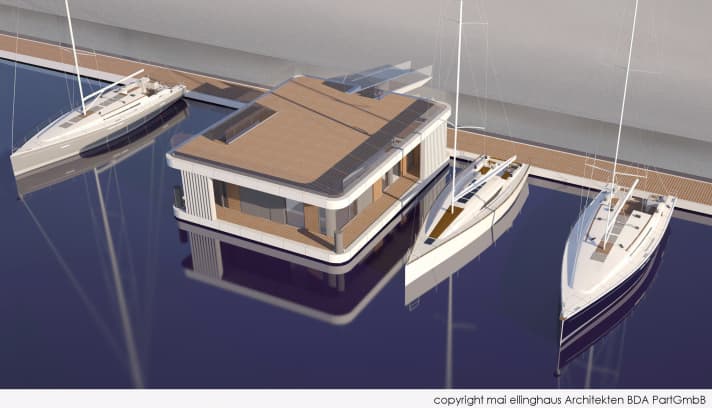   Graphique du ponton flottant avec les installations de service du port
