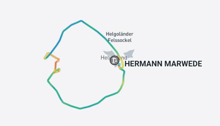 La photo montre le track du croiseur de sauvetage en mer "Hermann Marwede" à la recherche du petit bateau dans la mer du Nord agitée. Avec beaucoup de chance et de patience, le navigateur en solitaire a pu être localisé.