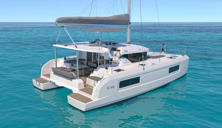 Lagoon 38 : longueur de la coque 11,38m, largeur 6,65 m, poids 10,2 t, à partir de 406.980 euros