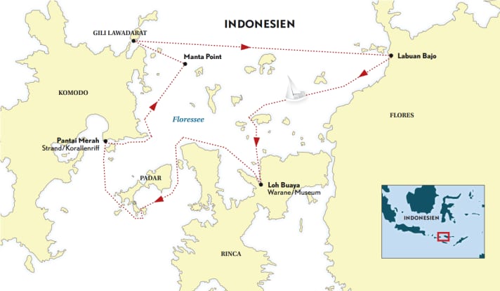 Komodo in barca a vela