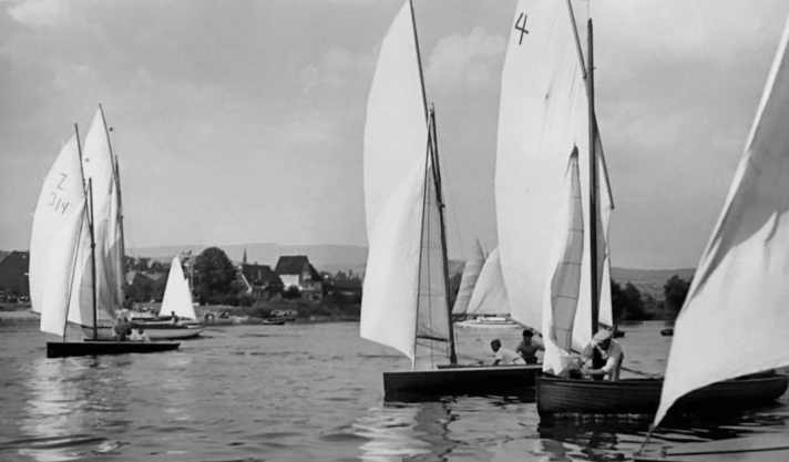 In the early 20th century, members of the Rheingau Sailing Club were already sailing on their home waters, the Rhine, off Walluf.