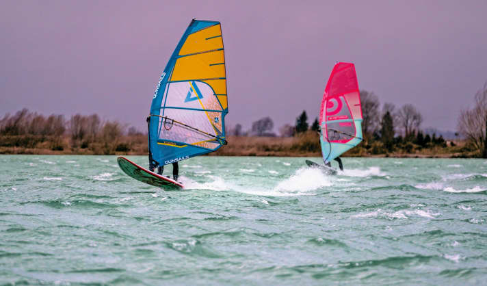Strong winds, a rather rare guest at Bavarian lakes. Here the Kronthaler See near Munich Airport.