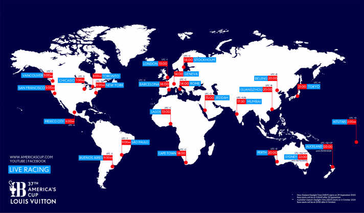 The planned TV times for the 37th America's Cup. In Germany, the races will always be shown from 2 pm onwards