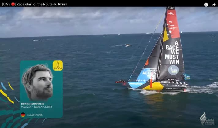 So wurde Boris Herrmann bei der Live-Übertragung vom Start der 12. Route du Rhum vorgestellt. Der Hamburger ging mit dem vorderen Feld, aber ohne großes Risiko ins Rennen, arbeitete sich dann in den ersten Stunden schnell in die Top Sechs vor