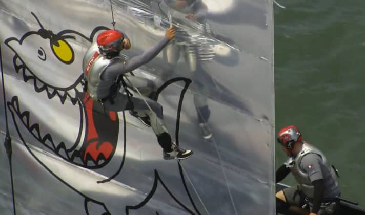   Low-tech repair on a high-tech sail: clear adhesive tape