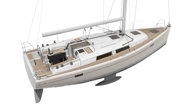   Sporty attributes: T-keel, wide stern and double steering wheels