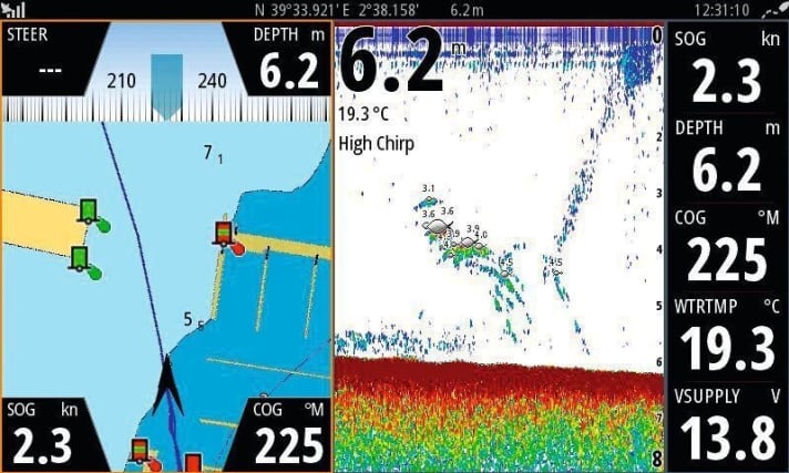   Chart and echo sounder: The parallel display of chart section and graphic echo sounder is ideal for finding a good anchorage