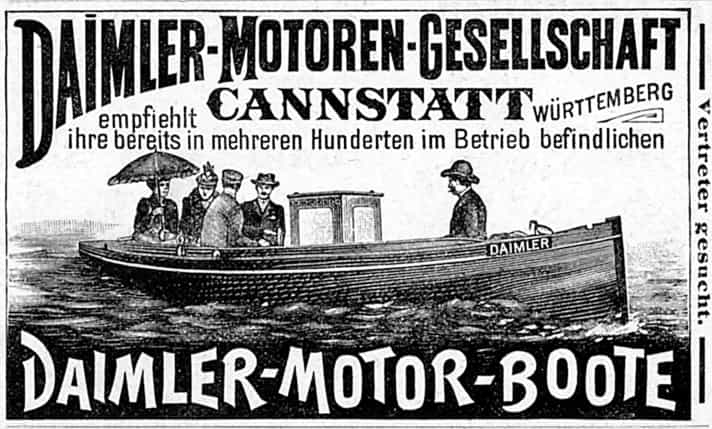 Werbeanzeige Daimler-Motoren-Gesellschaft,: "Daimler-Motor-Boote", erschienen in "Fliegende Blätter", 1894