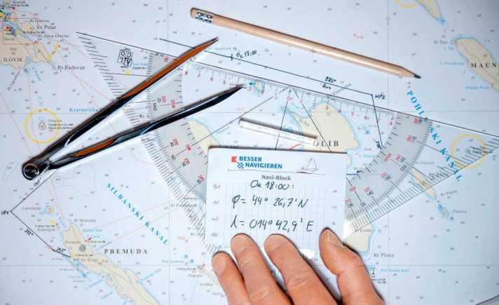 Der Kartenkurs ist Grundlage für die Berechnung des zu steuernden Kurses und den unterwegs vom Navigator mitgekoppelten Ort.