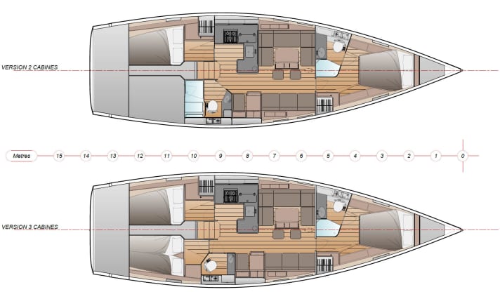   J/45: Disponibile con due o tre cabine doppie