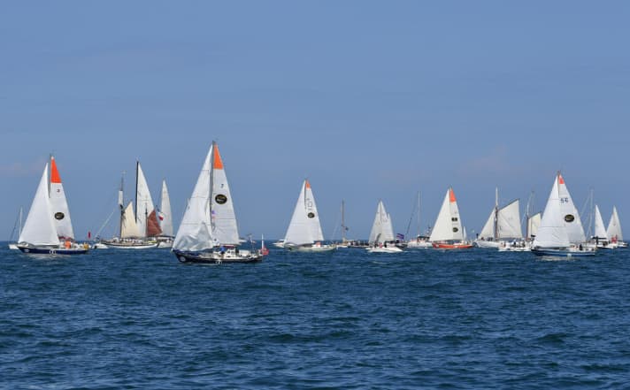   The participating ships of the Golden Globe Race 2018 at the start in Les Sables d'Olonne