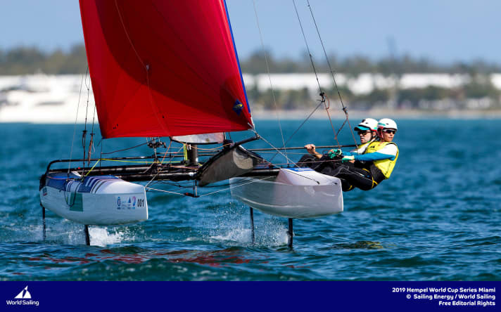   Die Australier sind vor Miami das Maß der Dinge im Mixed-Katamaran Nacra 17: die Rio-Silbermedaillengewinner Jason Waterhouse und Lisa Darmanin