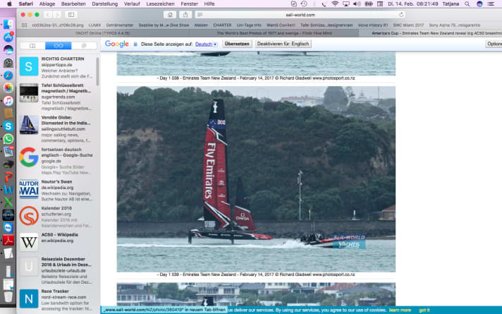   Le nouveau catamaran AC50 des Néo-Zélandais glisse avec légèreté sur l'eau du port d'Auckland.