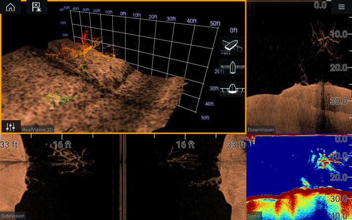  Les nouvelles fonctions sonar et l'affichage 3D permettent de bien identifier la structure du fond et les bancs de poissons