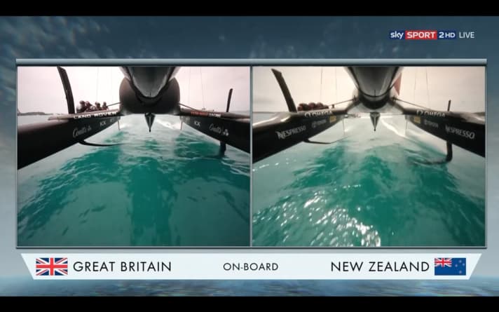   Deutlich zu sehen: Der Knick im Foil der Kiwis (rechts) – hier im Vergleich zum Foil der Briten