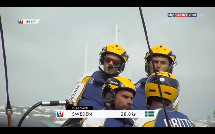   Artemis Racing lotta: bellissimo studio dei volti dei marinai e delle loro reazioni