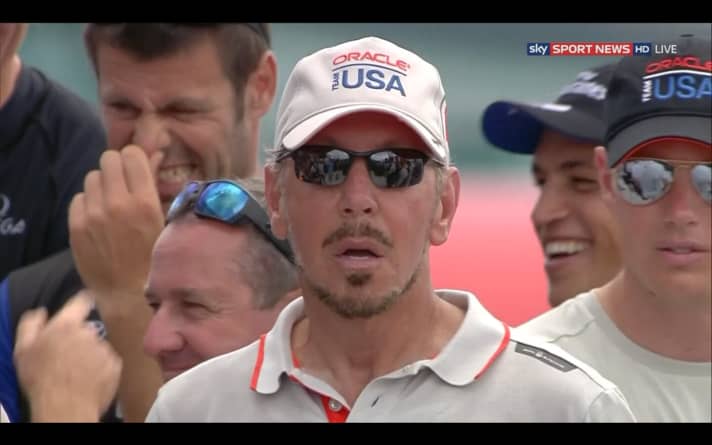   The Cup is lost! Larry Ellison at the award ceremony