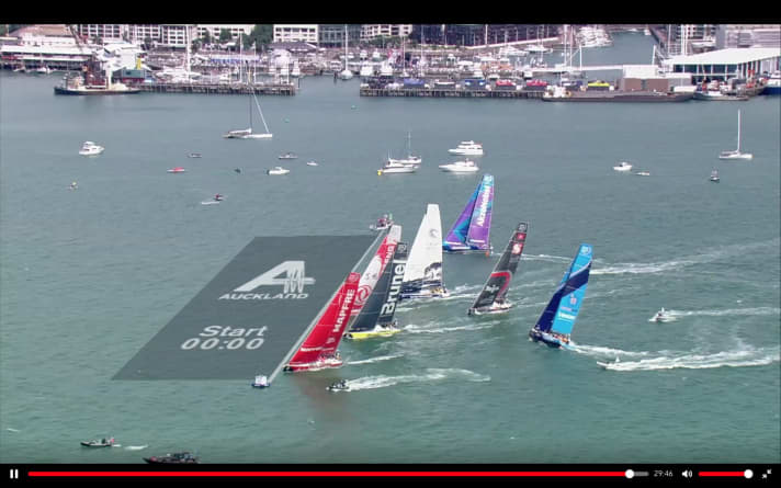   Screenshot from the live broadcast: The moment the starting shot is fired - Mapfre opens the race ideally