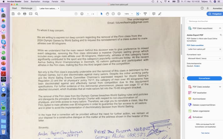   Nella loro lettera aperta, i velisti finlandesi accusano la Federazione Mondiale della Vela di discriminazione