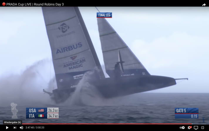   The fall from a great height back into the waters of the Cup area off Auckland