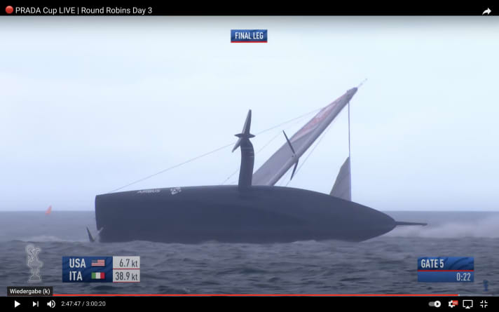   "Patriot" capsizes as if in slow motion...